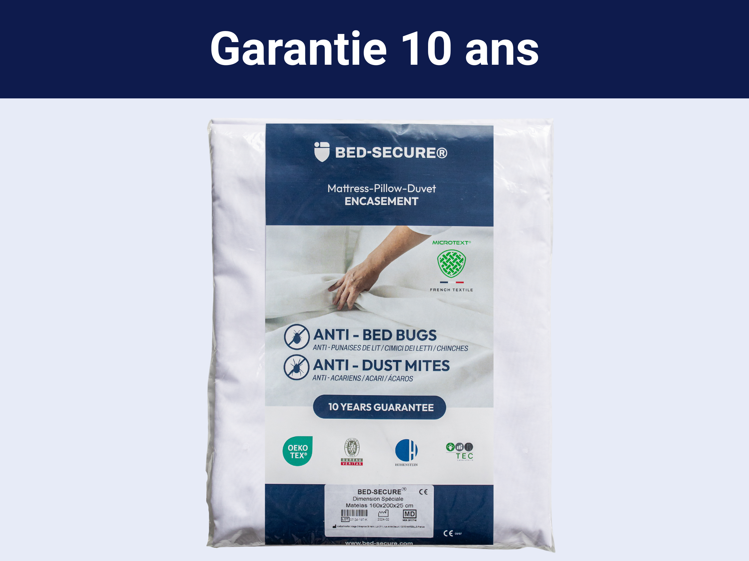 Housse anti-punaise de lit avec packaging garantie 10 ans