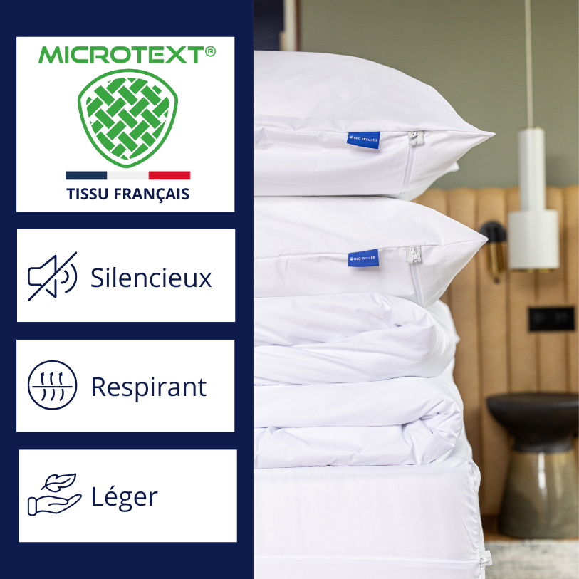 Tissu Microtext® housse anti punaise de lit, silencieux, respirant et léger.