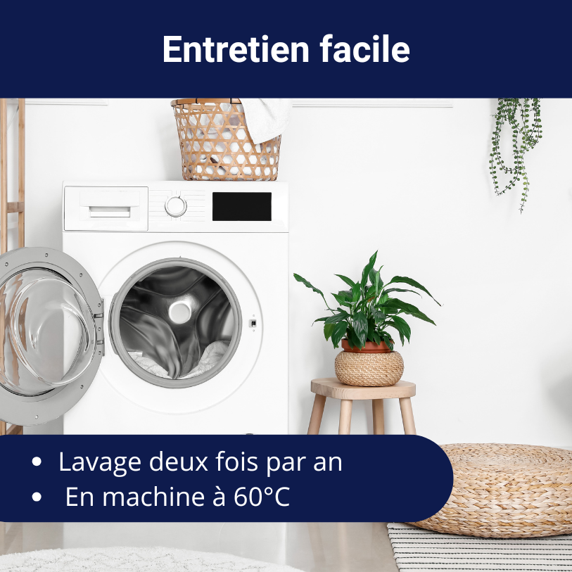 Housse anti-punaises de lit avec entretien facile, lavage à 60°C deux fois par an