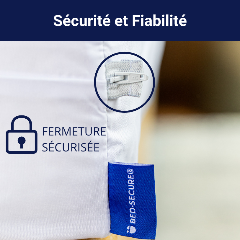 Housse anti-punaises de lit avec fermeture sécurisée pour plus de fiabilité.