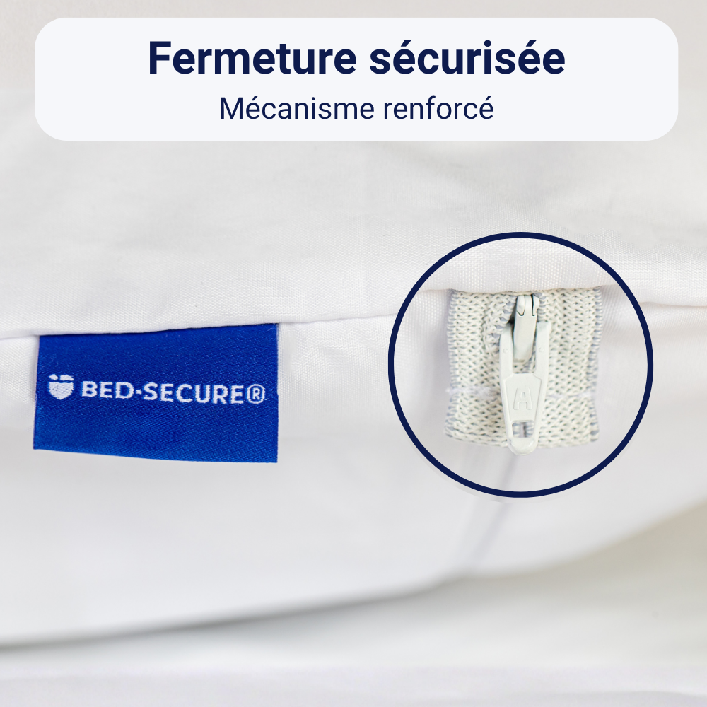 Fermeture éclair sécurisée à mécanisme renforcé d'une housse anti-punaises de lit de marque Bed-Secure