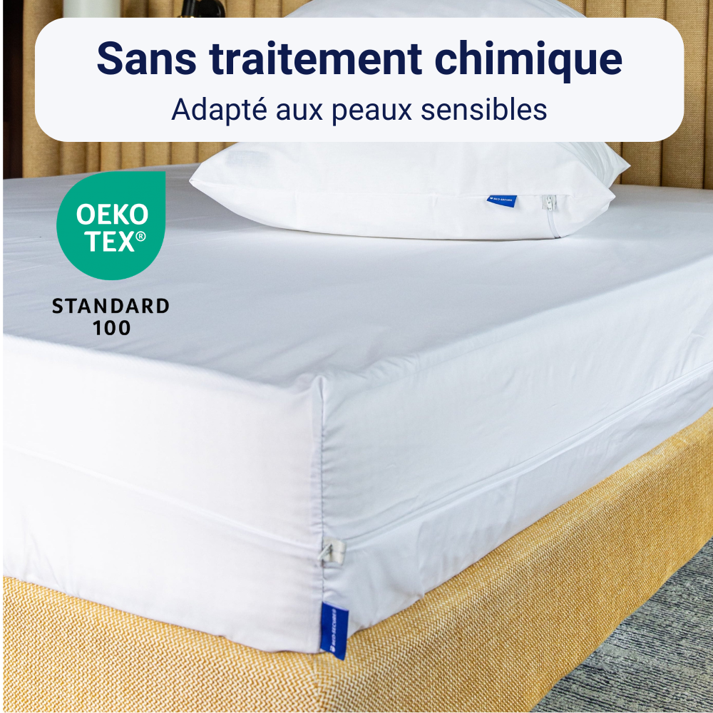 Housse anti-punaises de lit pour matelas Bed-Secure® en tissu Microtext® hypoallergénique, sans traitement chimique, fermeture à glissière intégrale, certifiée OEKO-TEX® Standard 100