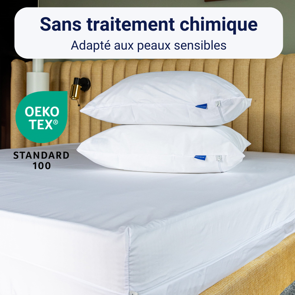 Housse anti-punaises de lit pour oreiller Bed-Secure® en tissu Microtext® hypoallergénique, sans traitement chimique, fermeture à glissière, certifiée OEKO-TEX® Standard 100