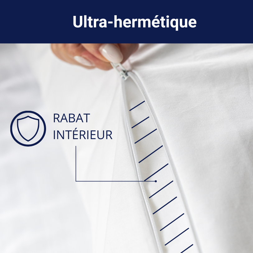 Housse anti-punaises de lit avec rabat intérieur étant ultra-hermétique.