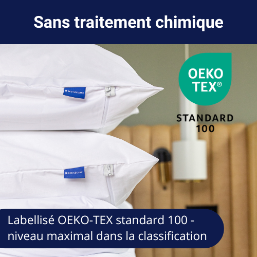 Housse anti-punaises de lit sans traitement chimique, labéllisé oeko-tex standard 100, niveau maximal dans la classificaton.