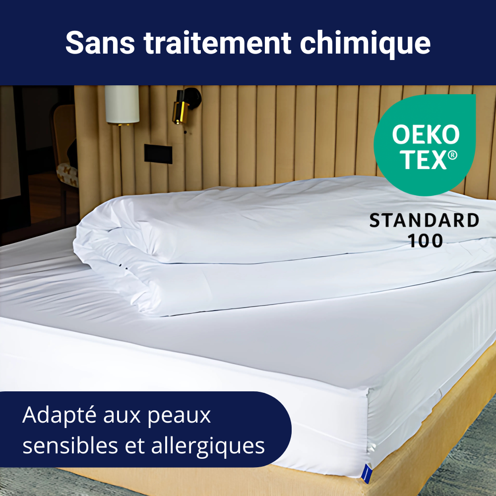 Housse de couette Bed-Secure® sans traitement chimique, certifiée OEKO-TEX® Standard 100, adaptée aux peaux sensibles et allergiques