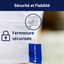 Zoom sur la fermeture éclair sécurisée d’une housse anti-punaises de lit, avec étiquette Bed-Secure et pictogramme de cadenas symbolisant sécurité et fiabilité.