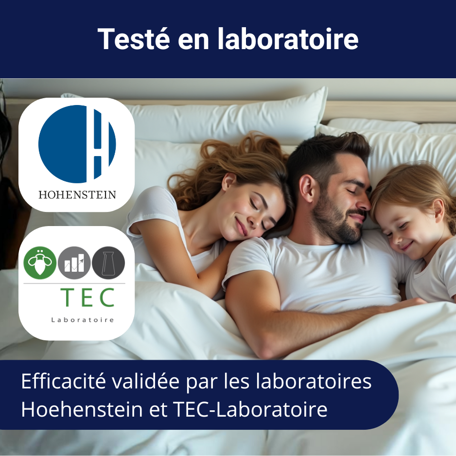 Housse de literie Bed-Secure® testée en laboratoire, protection anti-punaises de lit et anti-acariens validée par Hohenstein et TEC-Laboratoire