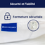 Housse de protection Bed-Secure avec fermeture éclair sécurisée et étiquette de marque, garantissant une protection fiable contre les punaises de lit.