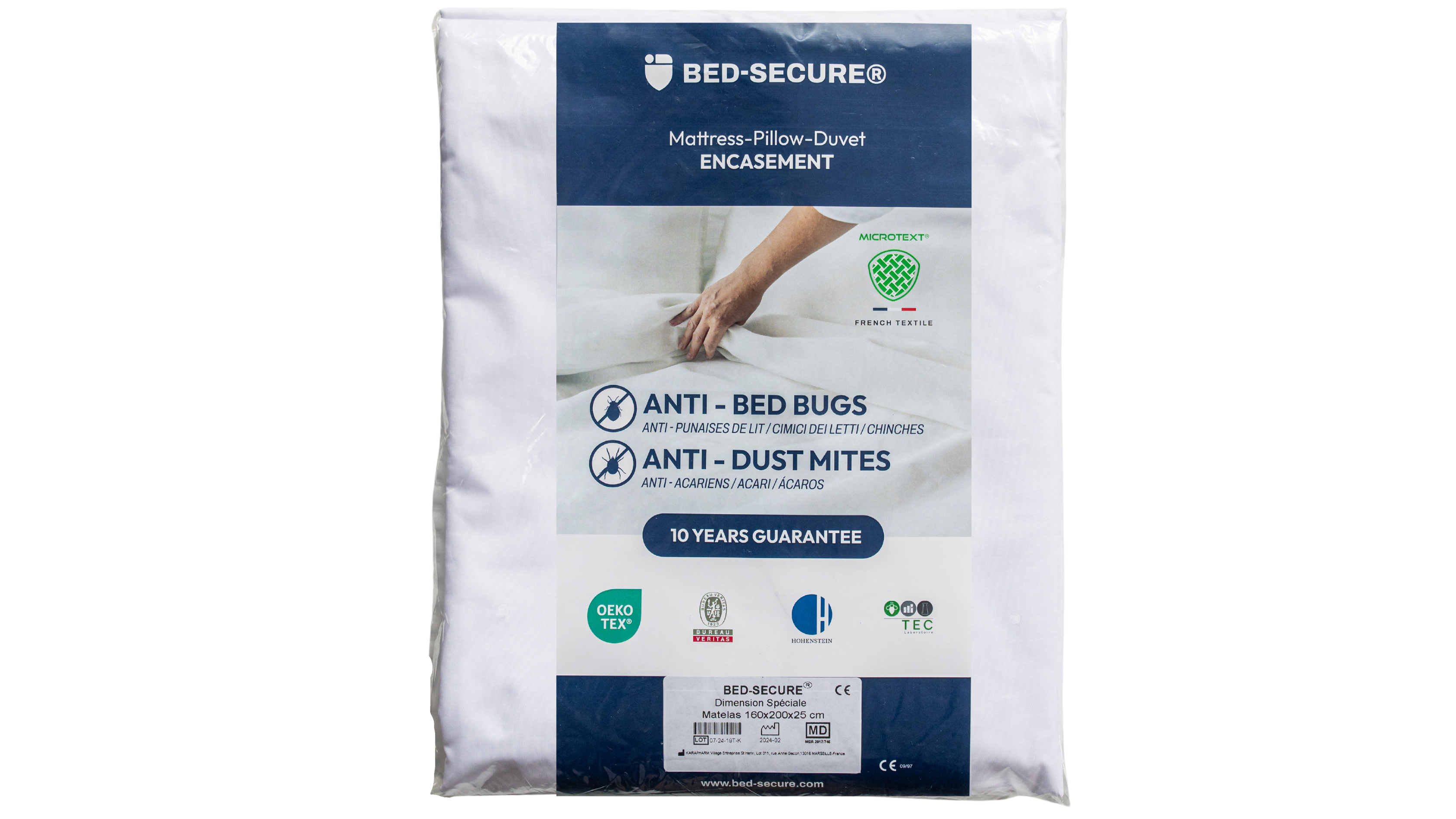 Housse Bed-Secure® anti-punaises de lit et anti-acariens, certifiée, garantie 10 ans.