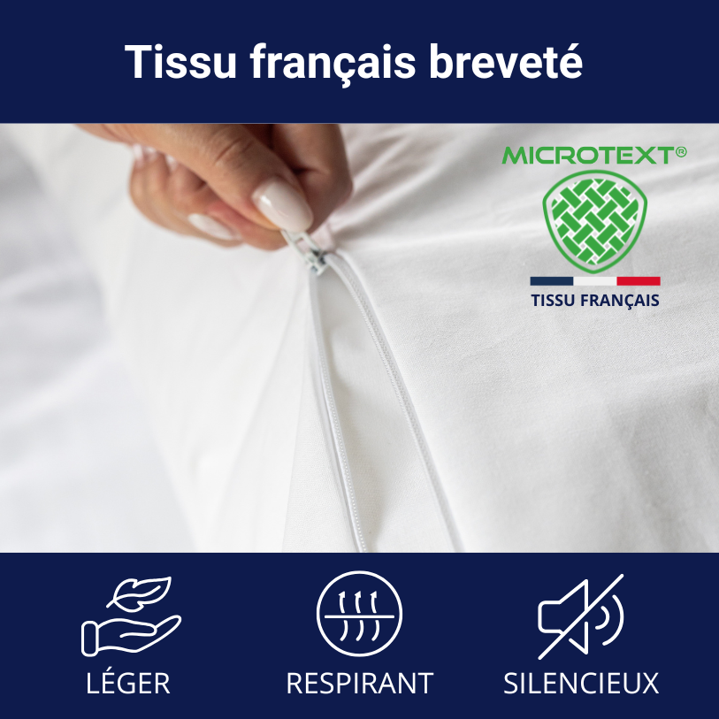 tissu français breveté pour housse anti-punaises de lit, léger, silencieux et respirant. Tissu de haute de qualité : Microtext®.
