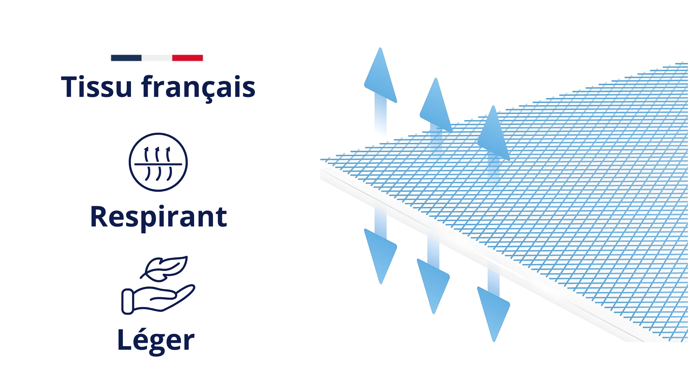 Tissu BED-Secure® Microtext® tissé en France, léger et respirant, permettant la circulation de l’air et de la vapeur d’eau pour un confort de sommeil tot